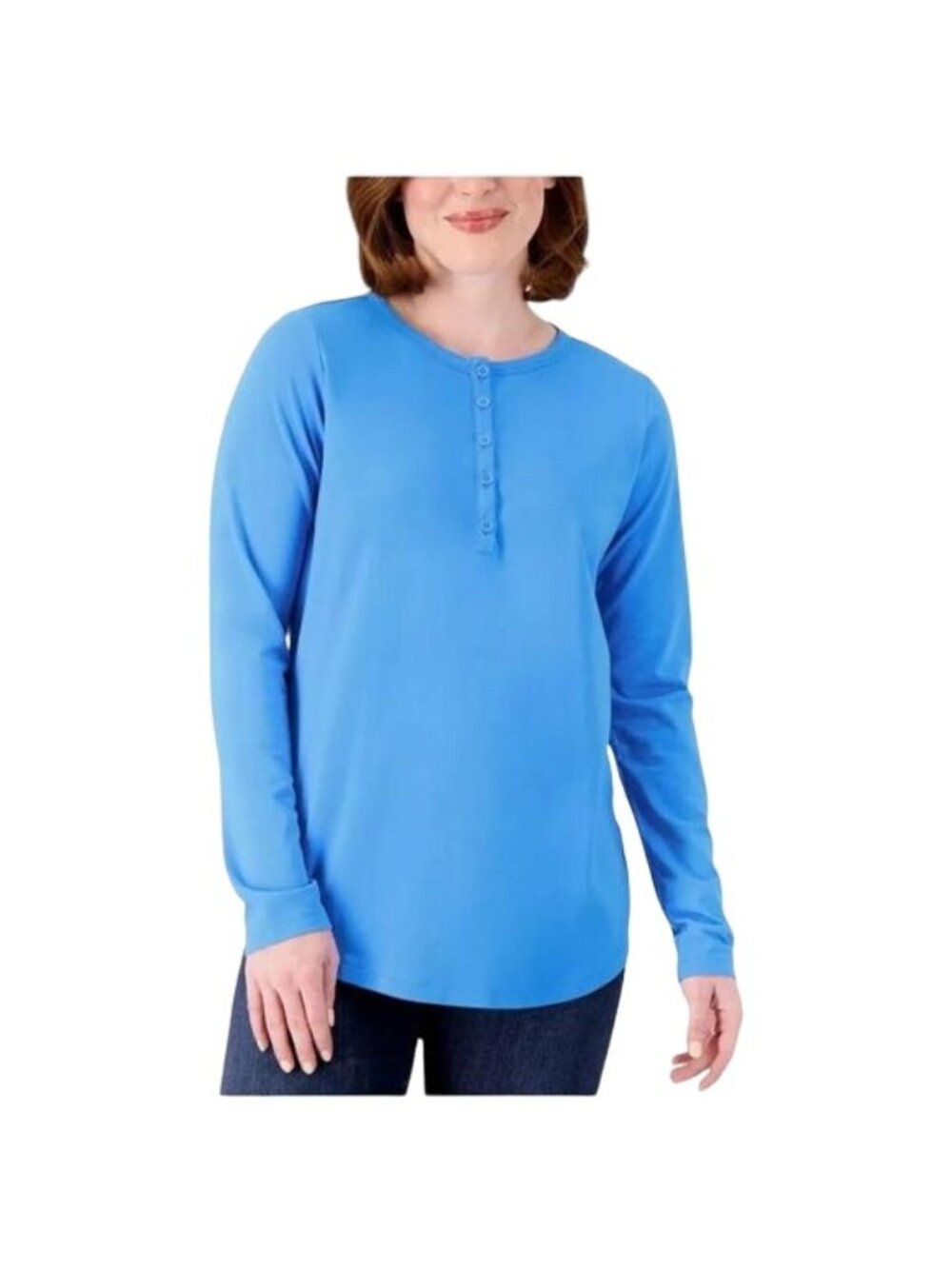 Belle by Kim Gravel Top XS Primabelle Knit Henley Top Ocean Reef Blue NEW